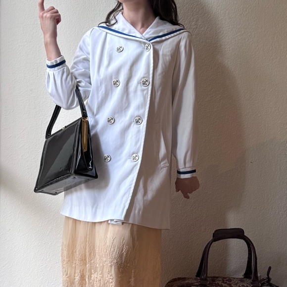 American Vintage Jackets & Blazers - Authentic Vintage 1970s Sailor Nautical Double Breasted Lightweight Coat